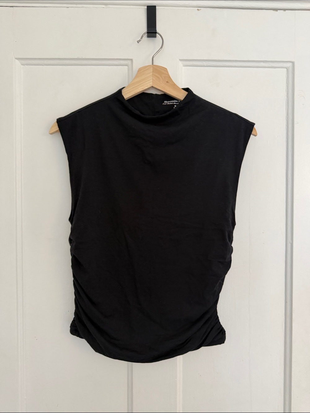 Abercrombie & Fitch Black Sleeveless Mock Neck Tank with Side Ruching
